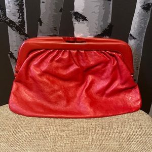 Genuine Leather Made in Italy Red Vintage Clutch with Snap Closure
